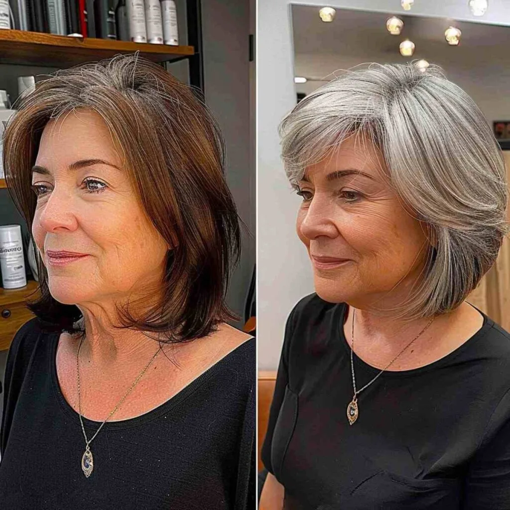 Chic Layered Angled Bob with Inward Flip for Women in Their 50s