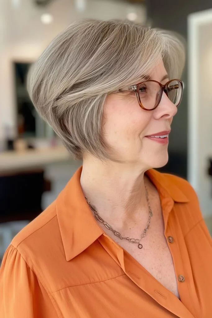 chic layered bob hairstyle for women over 60