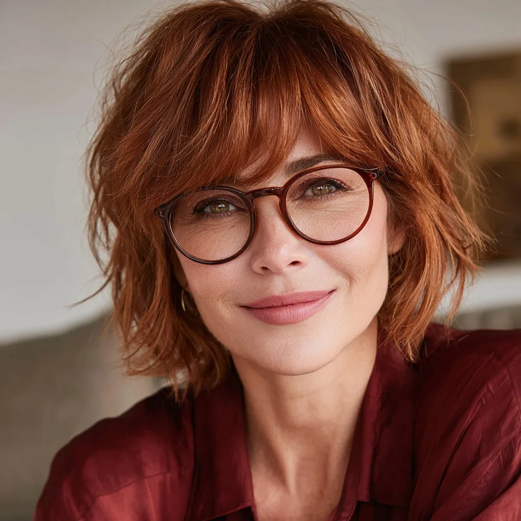 Chic Layered Copper Bob with Soft Bangs