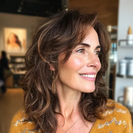 Chic Layered Curls with Face-Framing Highlights