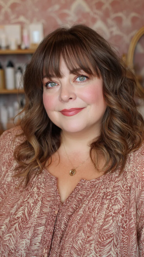 Chic Layered Curls with Flattering Bangs