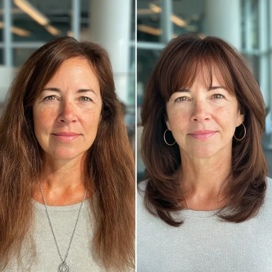Chic Layered Cut with Subtle Face-Framing Bangs