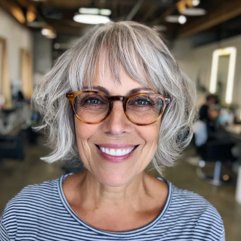 Chic Layered Silver Bob with Soft Textured Ends