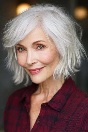 Chic Layered Silver Bob with Soft Waves