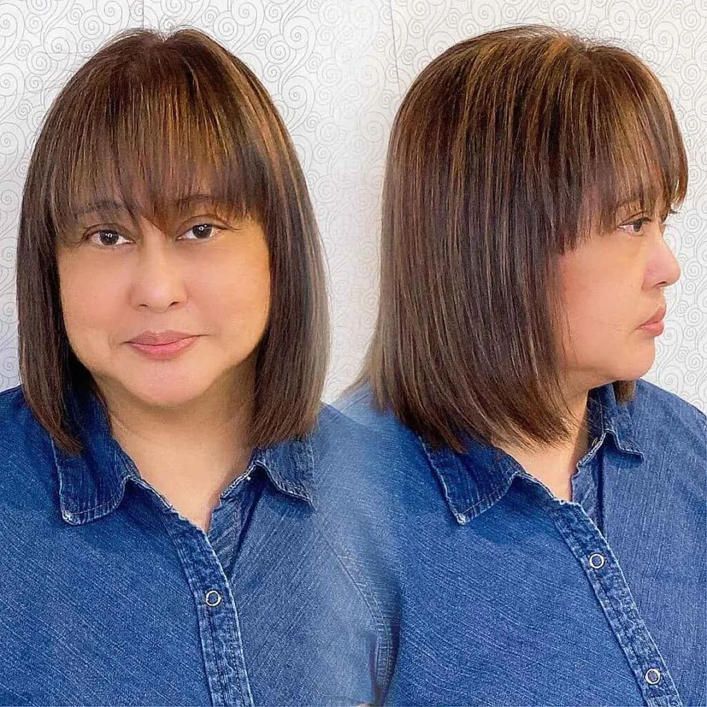 Chic Long Blunt Bob with Bangs for Women Over 40