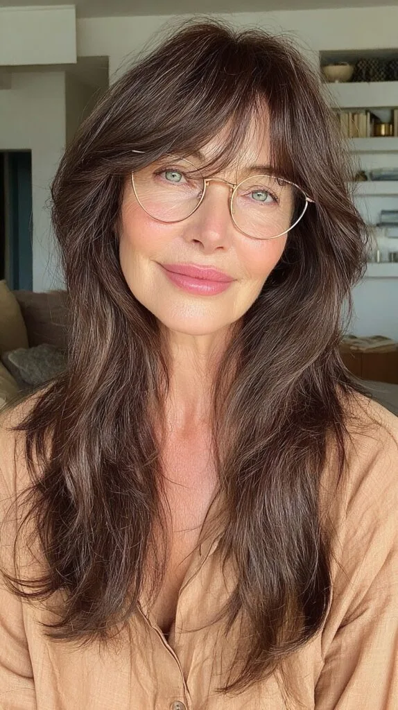 Chic Long Layers with Soft Bangs