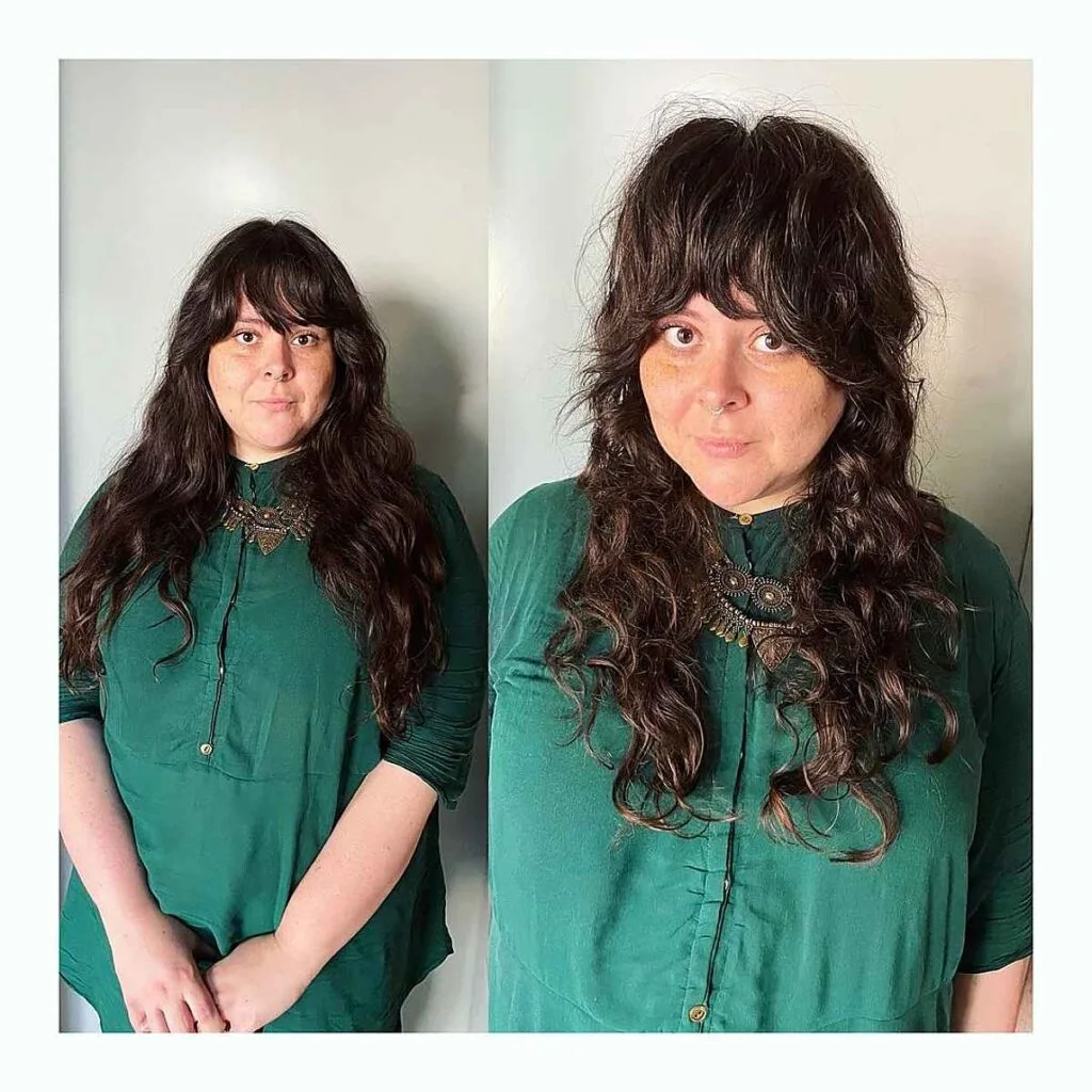 Chic Messy Shag with Curtain Bangs for Wavy Locks