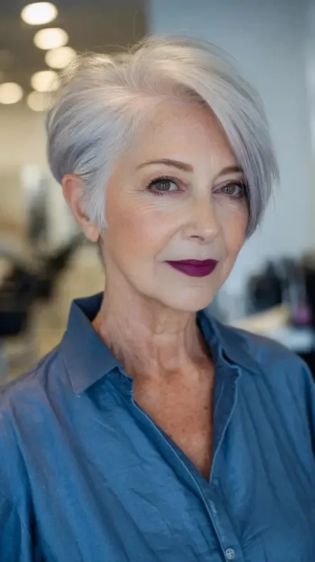 Chic Modern Silver Pixie with Asymmetrical Layers