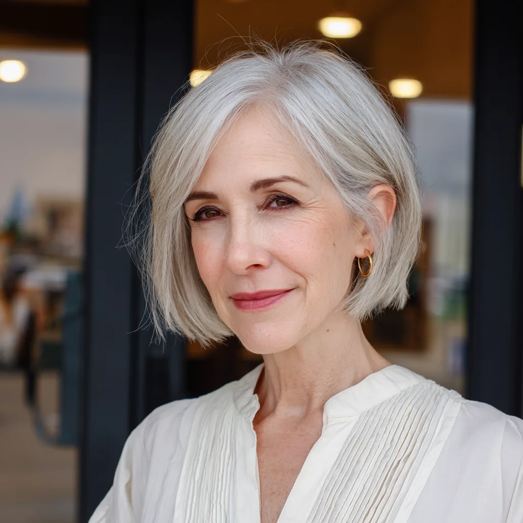 Chic One-Length Silver Bob with Subtle Movement