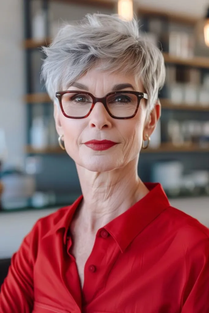 Chic pixie cut for women over 60 with eyeglasses