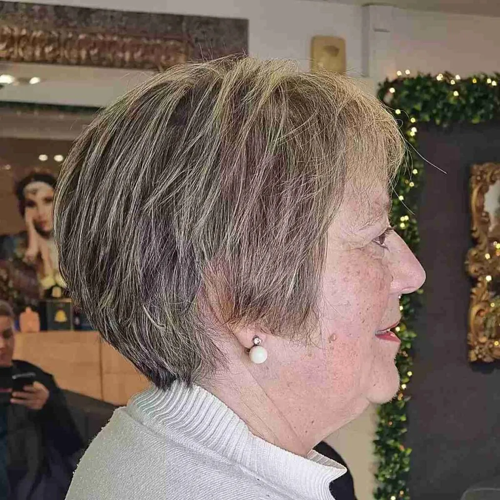 Chic Round Pixie Bob with Gentle Highlights and Tiers for Seniors over 60