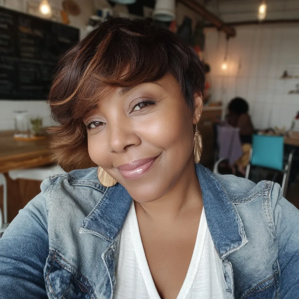 Chic Short Curly Cut with Soft Highlights
