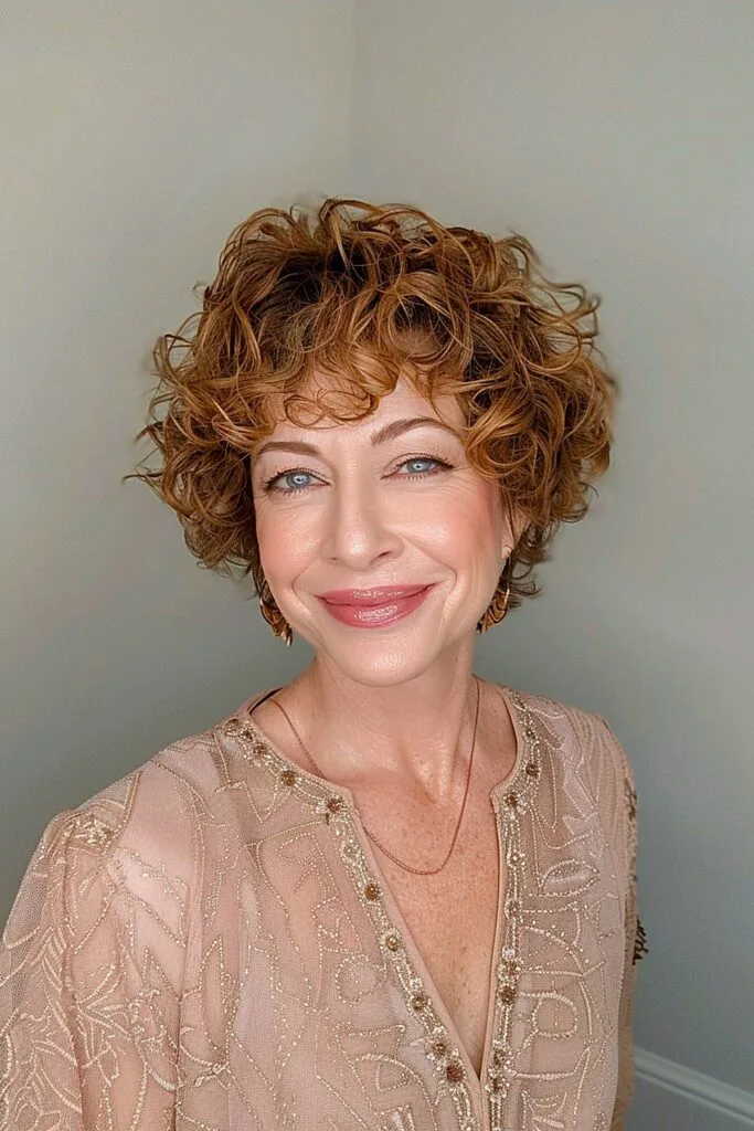 Chic short curly hairstyle for fine hair over 50