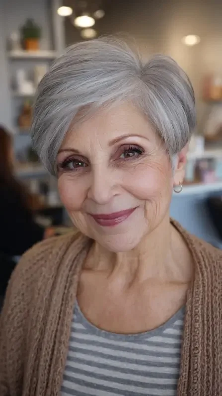 Chic Short Silver Pixie with Soft Texture