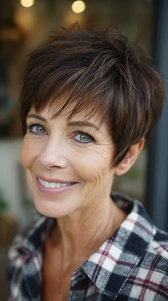 Chic Short Textured Pixie with Tapered Nape and Micro Fringe