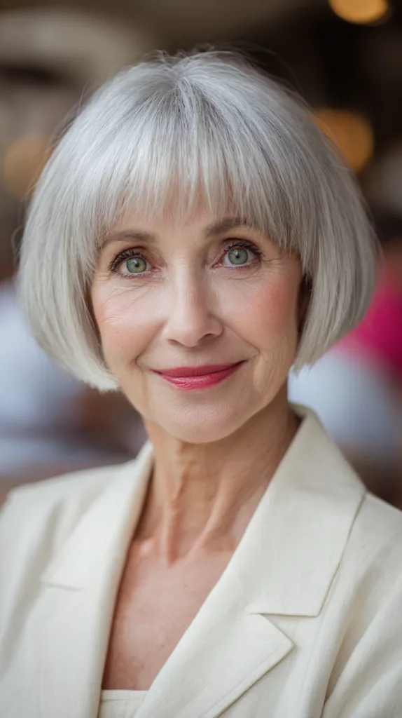 Chic Silver Blunt Bob with Subtle Texture