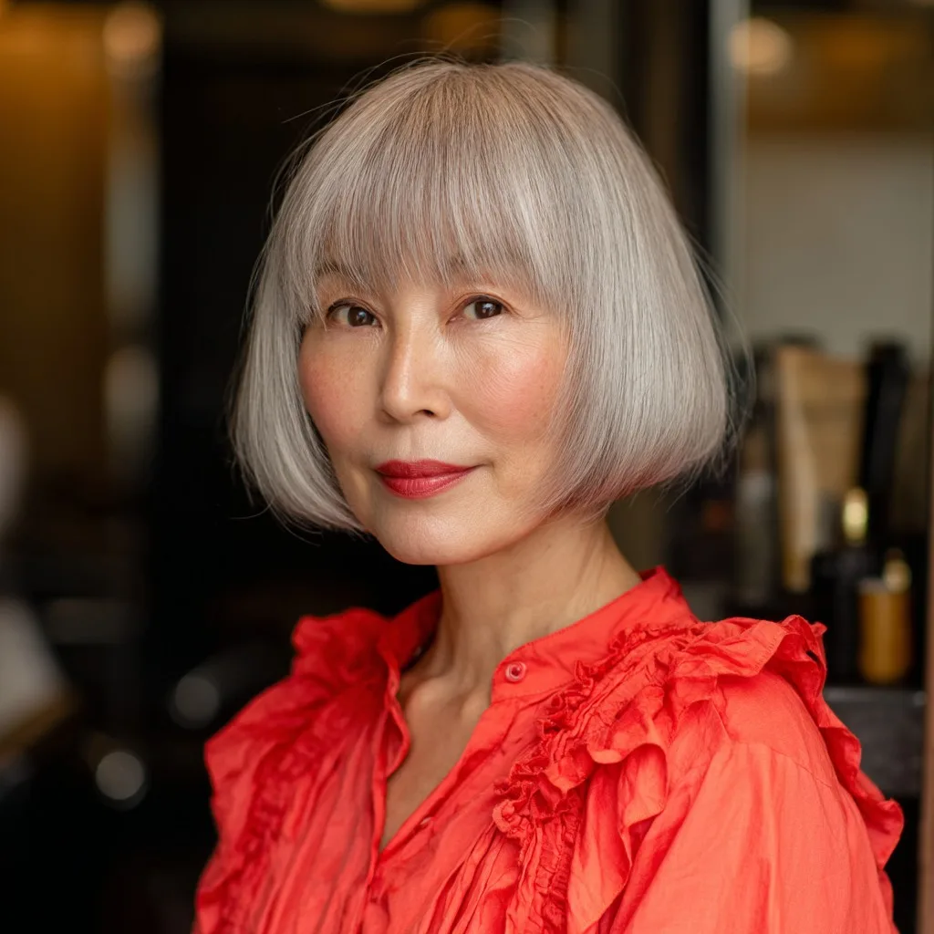 Chic Silver Bob with Soft Bangs