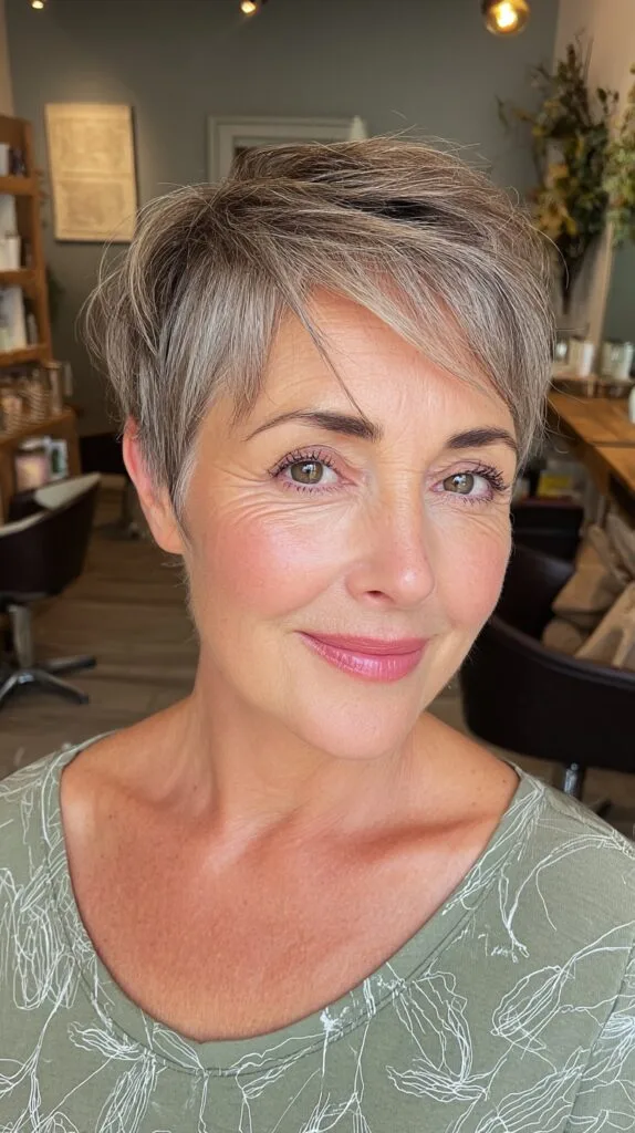 Chic Silver Pixie with Deep Side Part