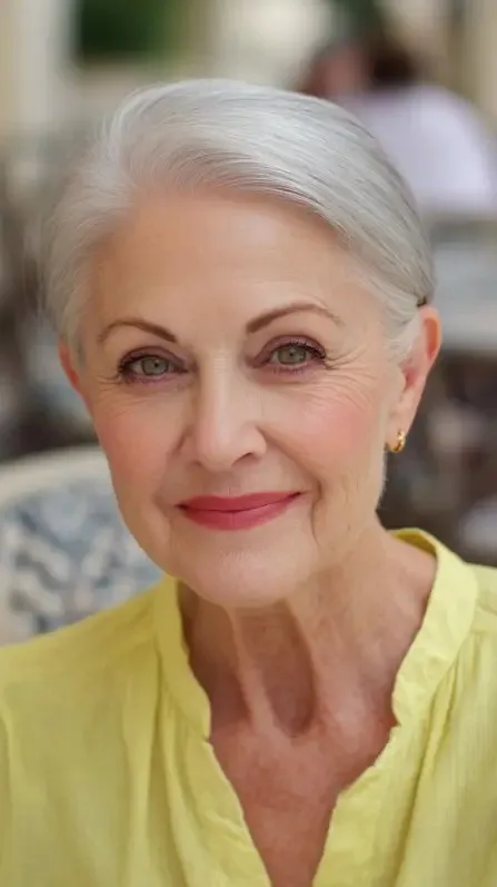 Chic Silver Pixie with Soft Side Part