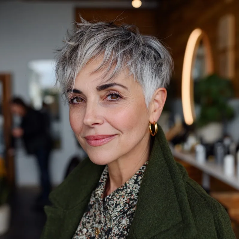 Chic Silver Textured Pixie with Defined Layers