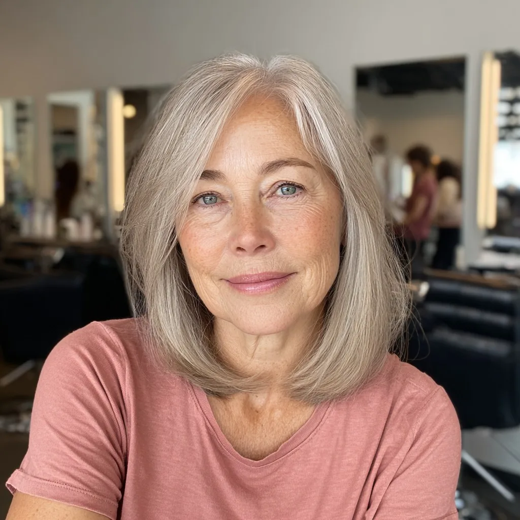 Chic Silvery Lob with Soft Face-Framing Layers