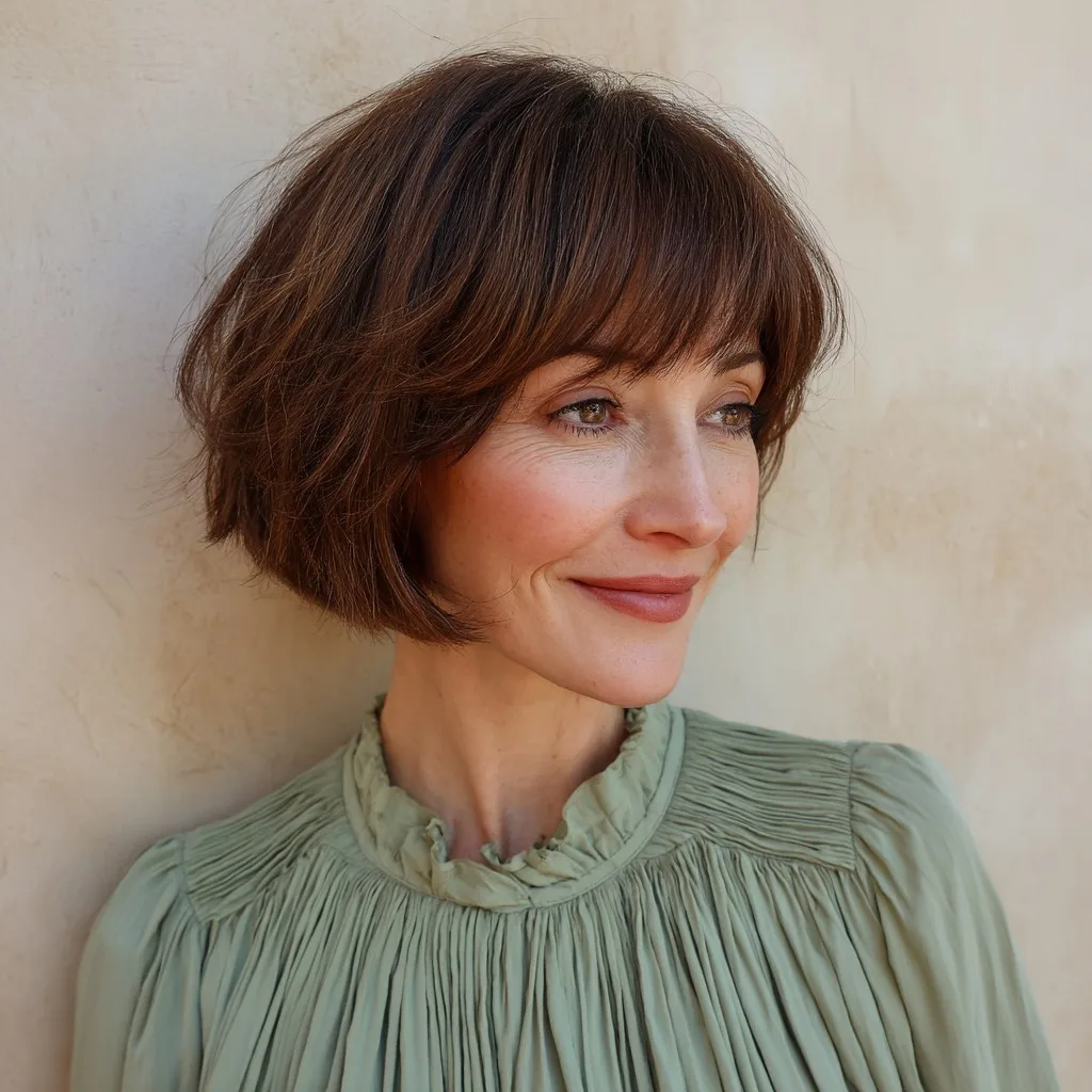 Chic Textured Bob with Soft Fringe
