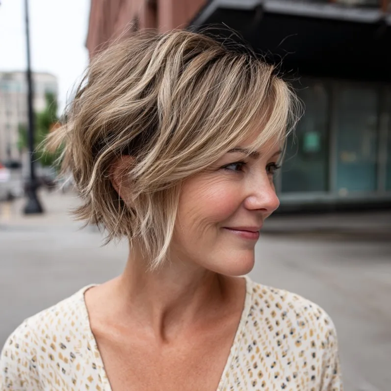 Chic Textured Bob with Subtle Highlights