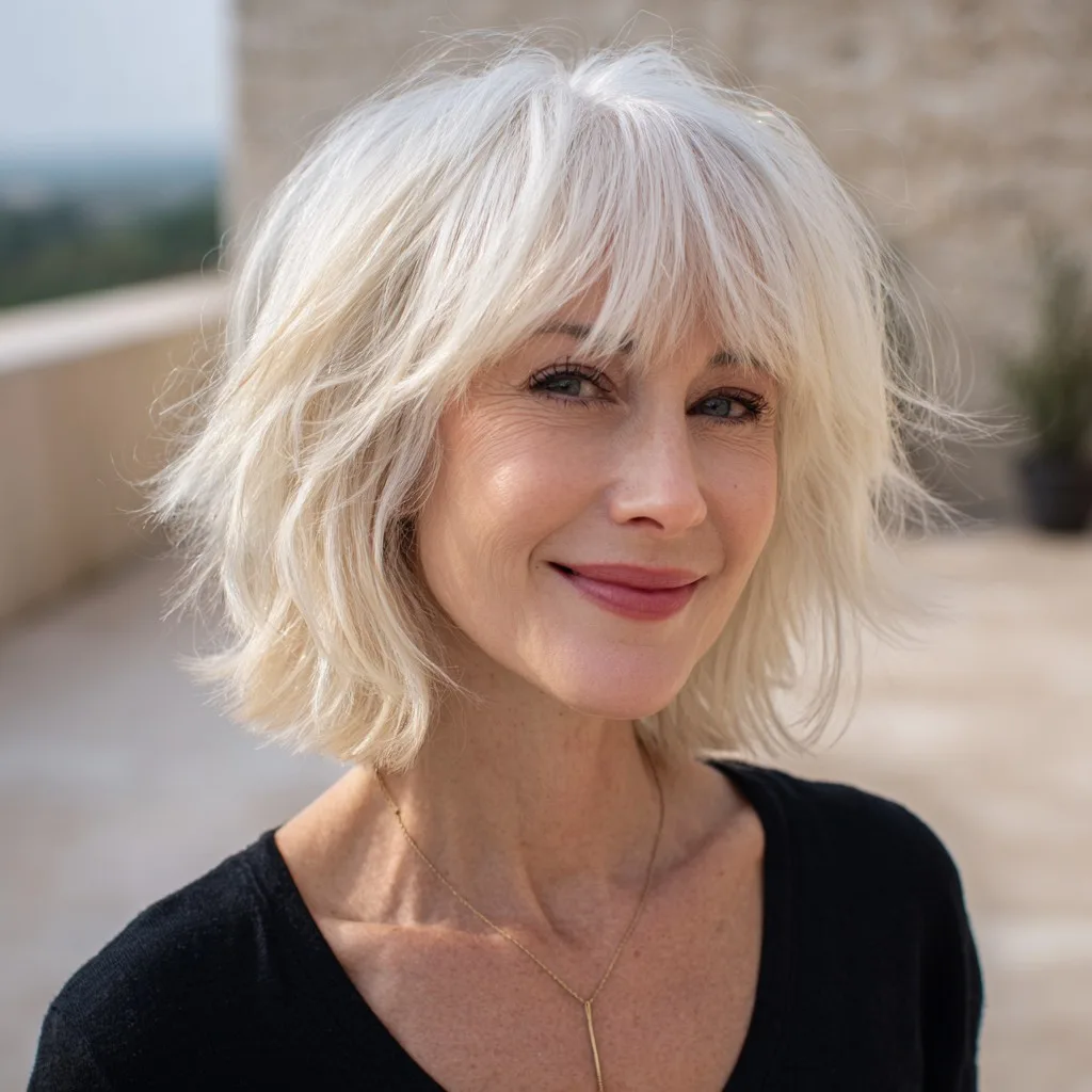 Chic Textured Bob with Wispy Bangs
