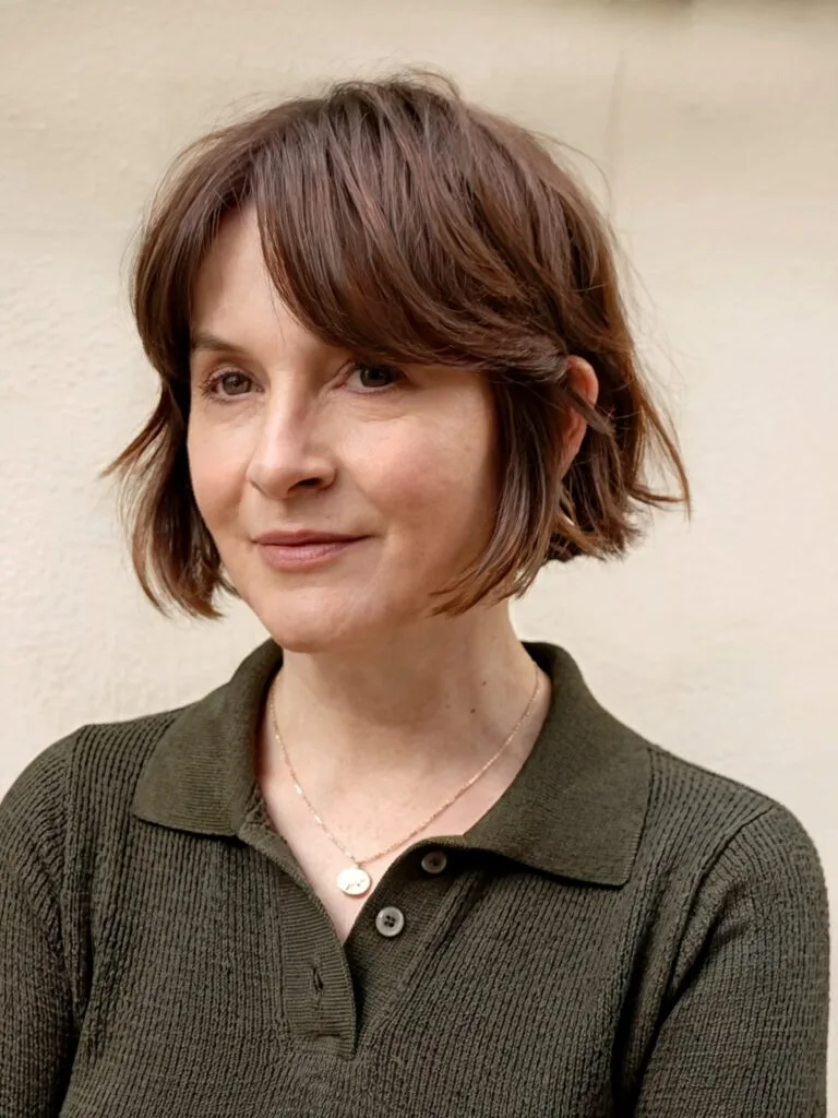 Chic Textured Choppy Bob with Soft Curtain Bangs