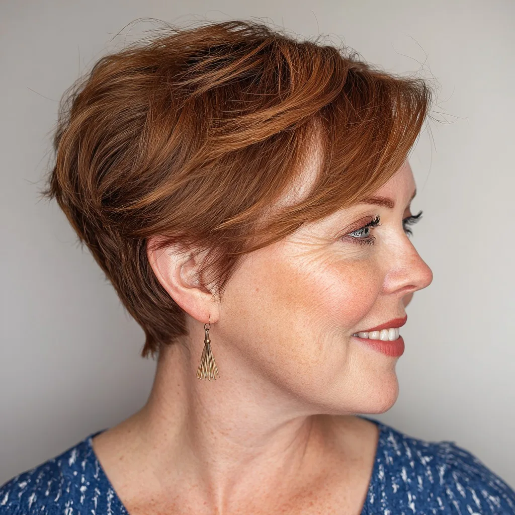 Chic Textured Copper Pixie Cut with Soft Layers