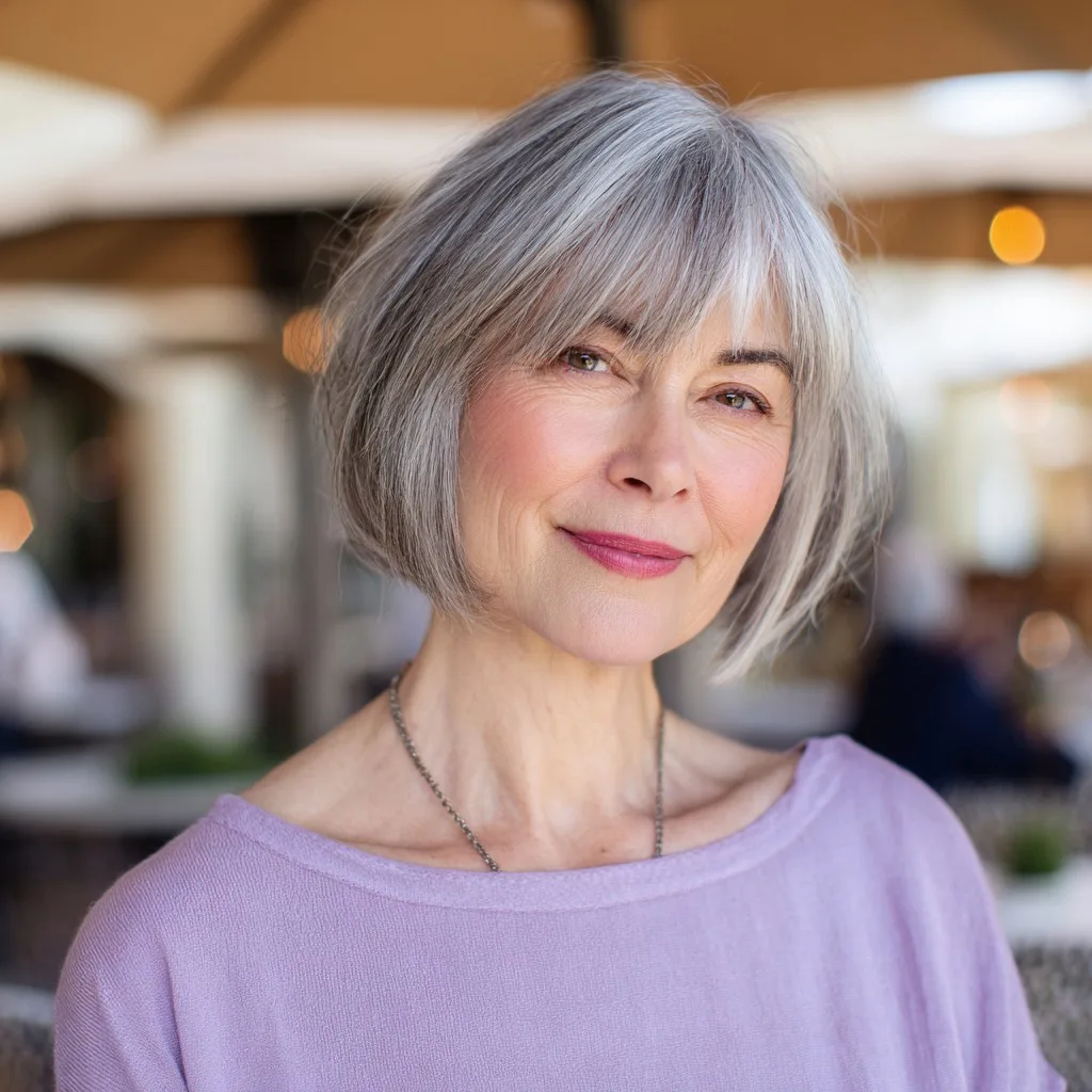 Chic Textured Gray Bob with Face-Framing Bangs