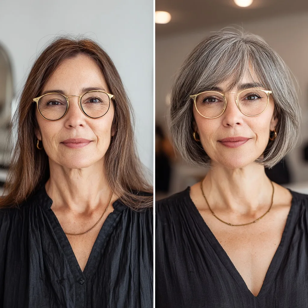 Chic Textured Gray Bob with Soft Fringe