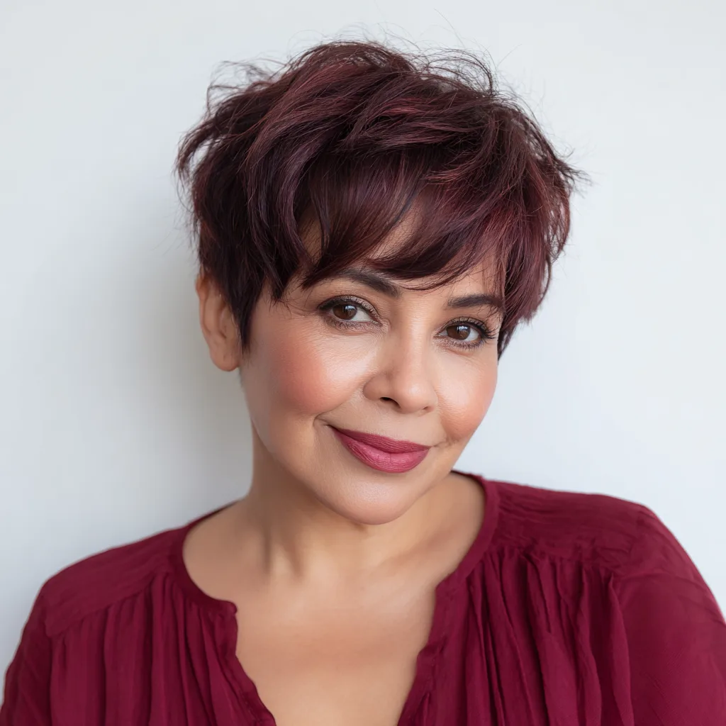 Chic Textured Pixie Cut with Bold Long Bangs