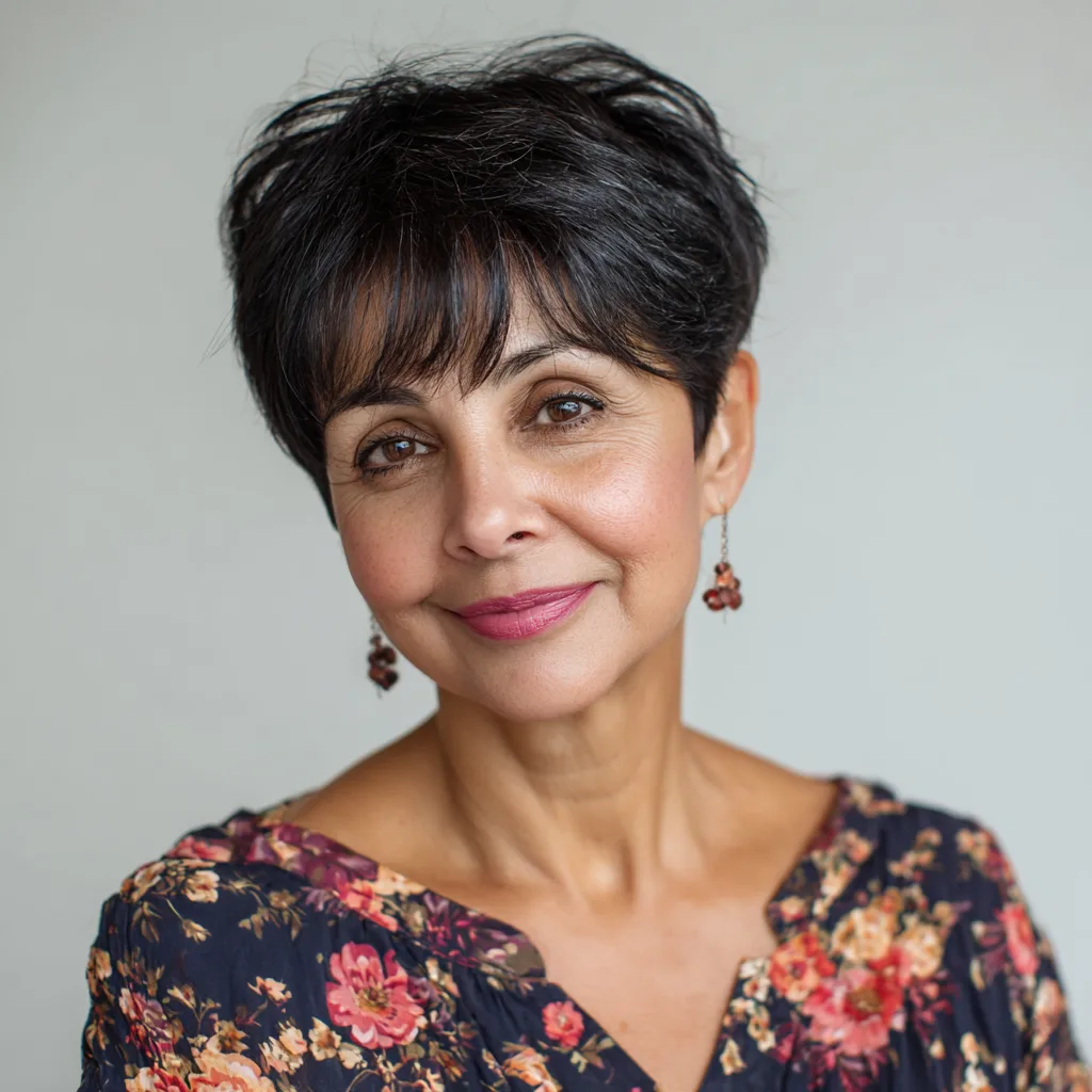 Chic Textured Pixie Cut with Flattering Long Bangs
