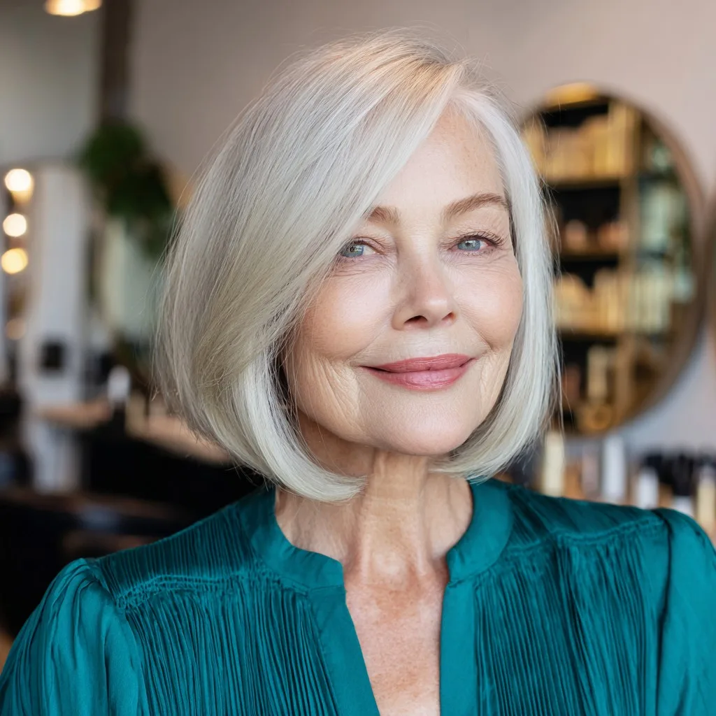 Chic Textured Platinum Blonde Bob with Soft Movement