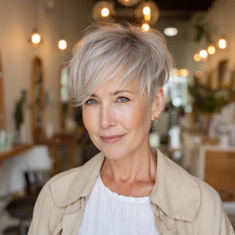 Chic Textured Platinum Pixie with Soft Volume
