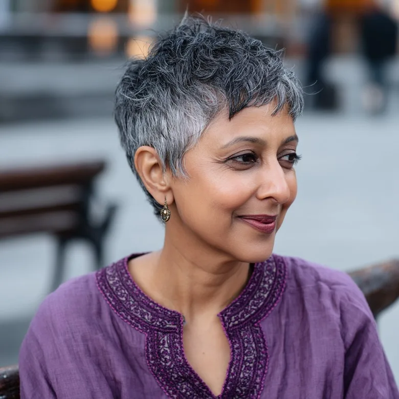Chic Textured Short Cut with Silver Highlights