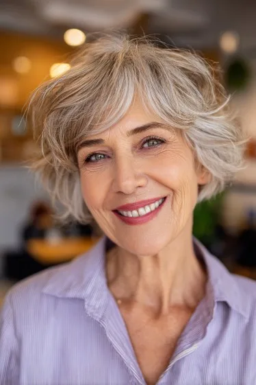 Chic Textured Silver Choppy Bob with Lively Movement