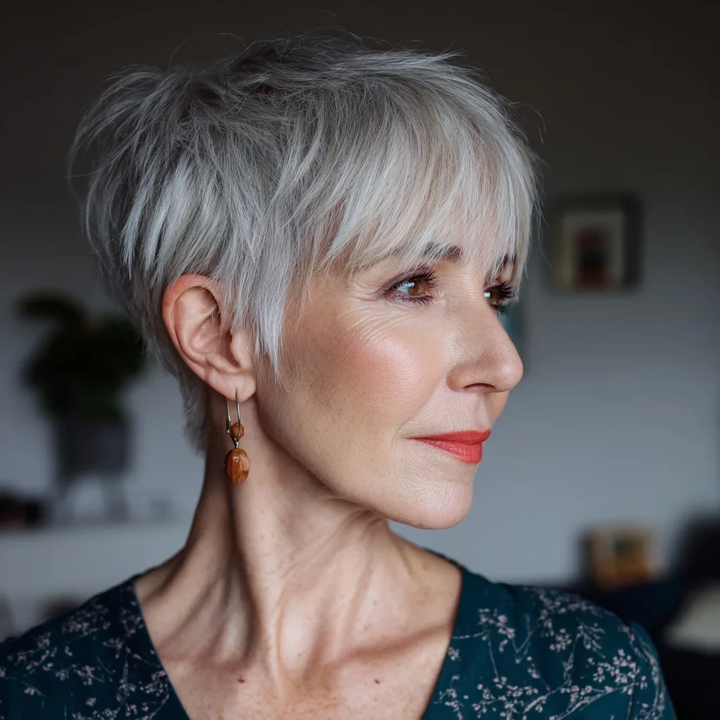 Chic Textured Silver Pixie Cut with Soft Volume