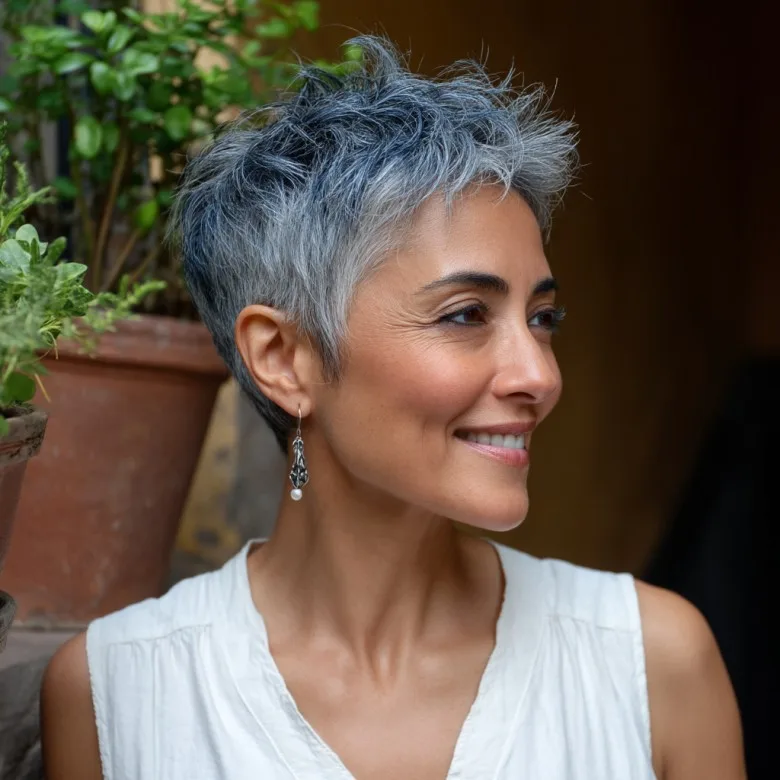Chic Textured Silver Pixie Cut