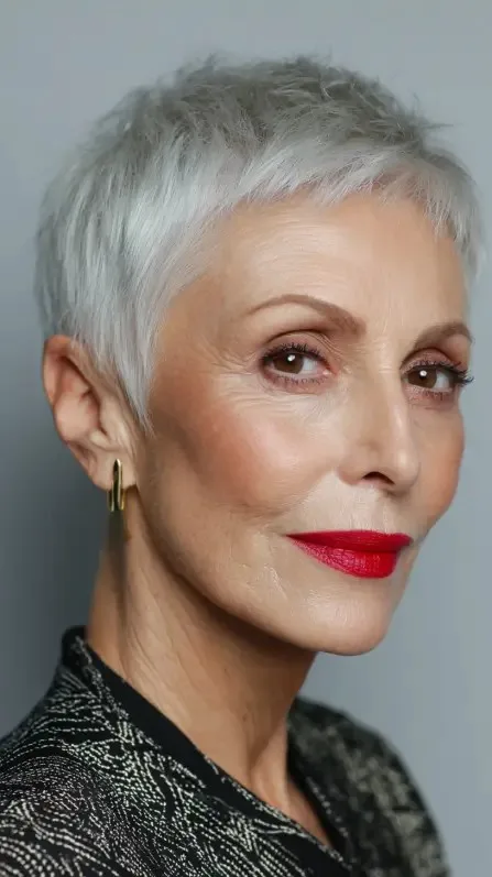 Chic Textured Silver Pixie with Subtle Layers