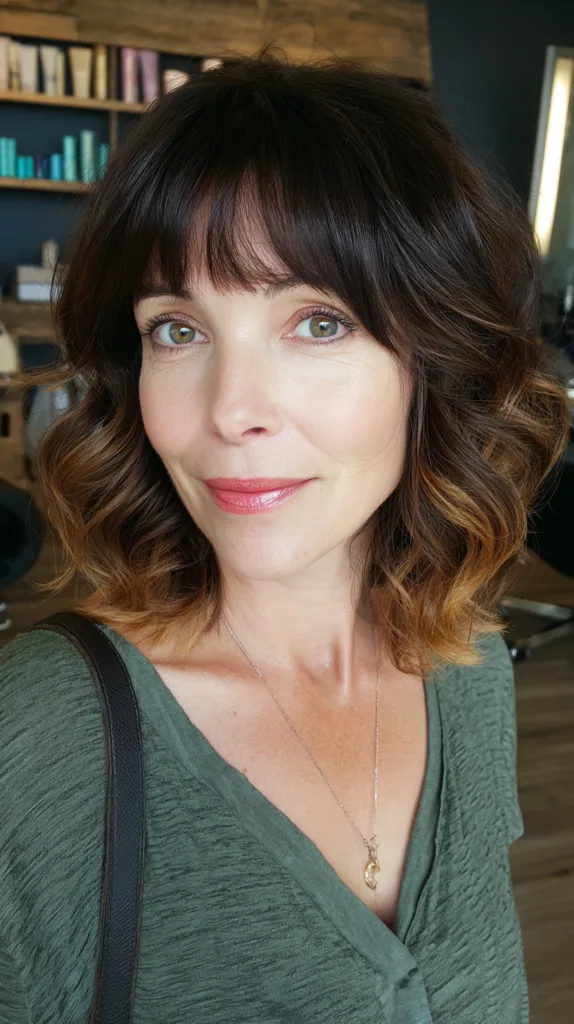 Chic Textured Waves with Bold Bangs