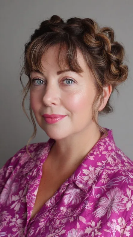 Chic Vintage-Inspired Curly Updo with Face-Framing Tendrils
