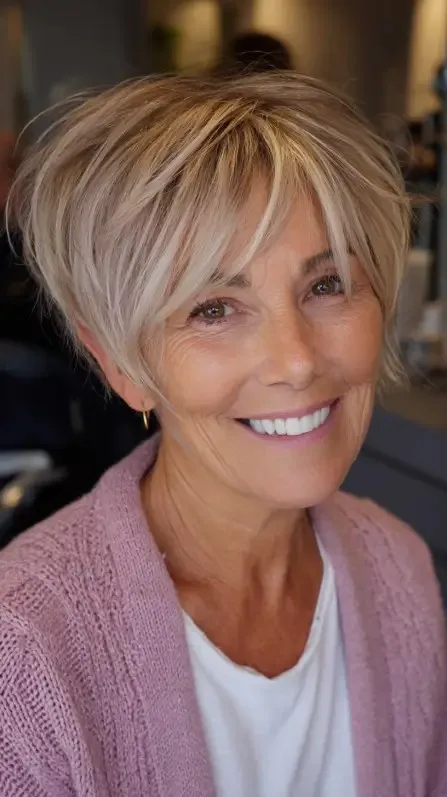 Chic Wispy Pixie Cut with Soft Blonde Highlights