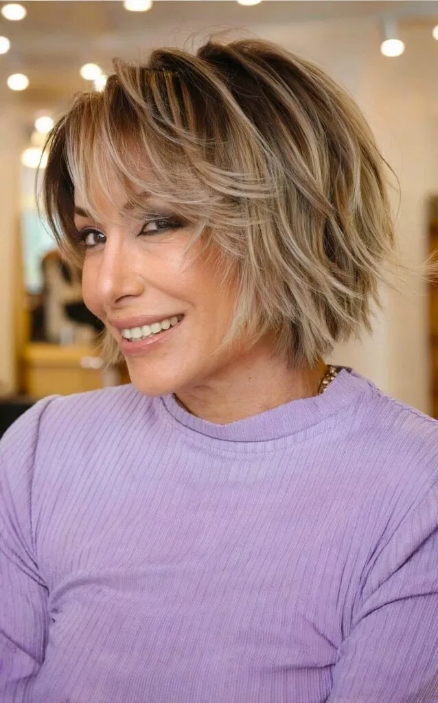 Chin-Length Soft Tousled Bob with Textured Ends on 40-year-old Ladies