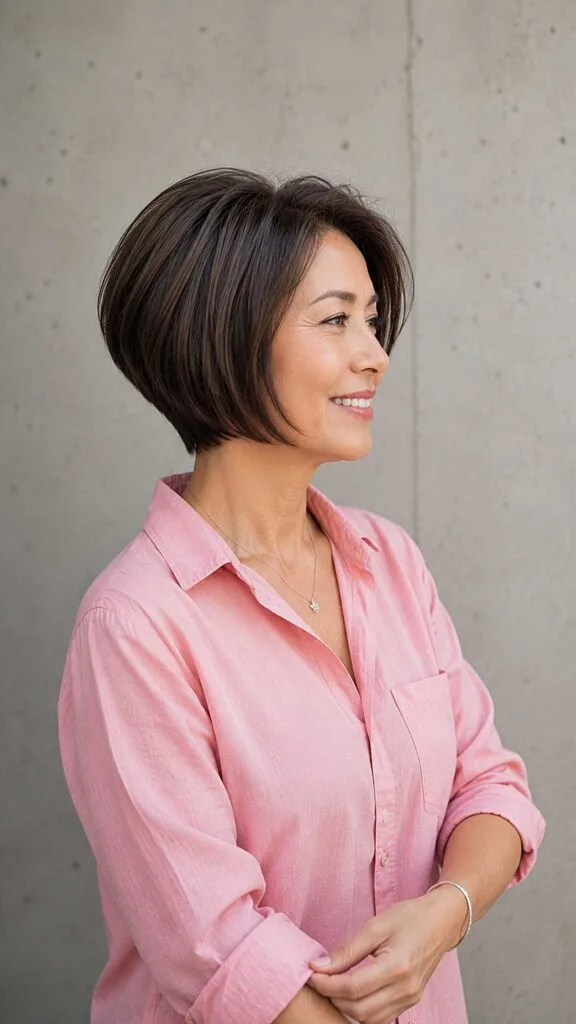Chocolate Brown Angled Bob with Hidden Graduation