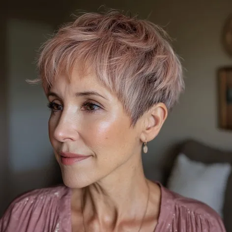 Choppy Blush Pixie Cut with Textured Layers