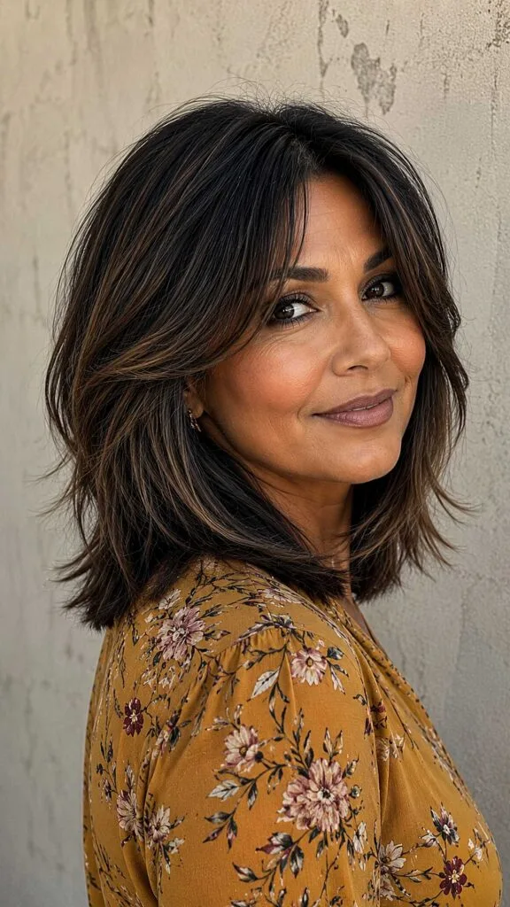 Choppy Dark Chocolate Bob with Piece-y Curtain Fringe