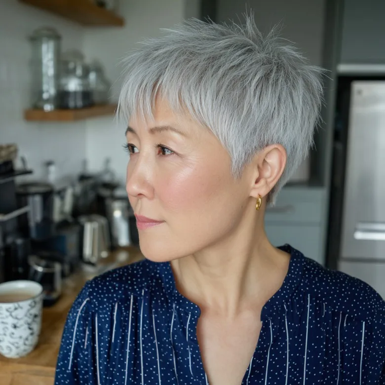 Choppy Silver Pixie Cut with Textured Layers