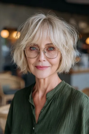 Choppy Textured Blonde Bob with Soft Waves